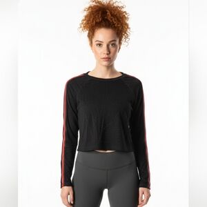 Ever Hottie Women's Black Long Sleeve Top with Red Stripes Crop NWOT